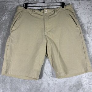 Volcom Men Shorts 36 Khaki Chino Twill Button Zipper Logo Beach Coastal Surfer
